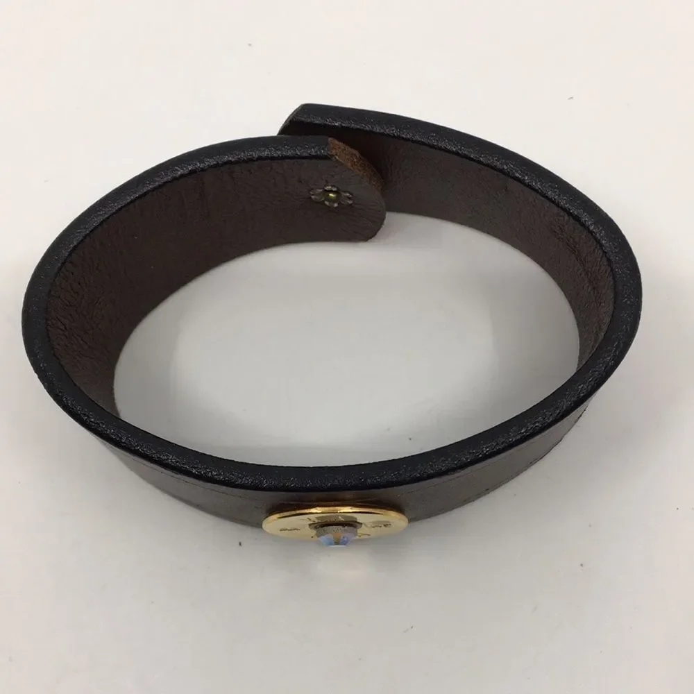 Winchester 12 Gauge Shotgun Shell brass and brown leather bracelet